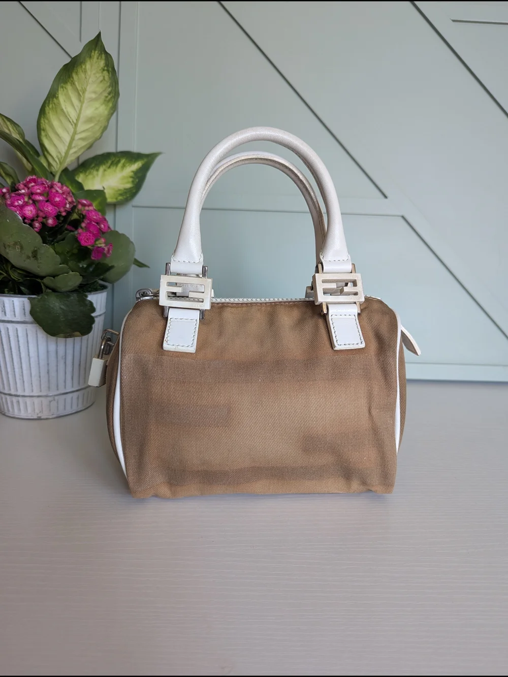 Fendi Beige and White Mini Satchel Bag - Picture 9 of 13